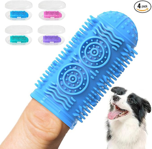 Coredy 4 Pack Dog Toothbrush, Soft Silicone Pet Toothbrush, Finger Toothbrush Covers Kit for Dog Teeth Cleaning & Dog Dental Care