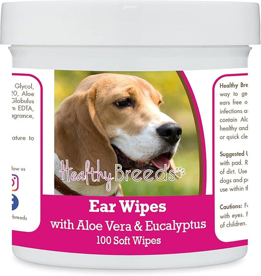 Healthy Breeds Beagle Ear Cleaning Wipes with Aloe & Eucalyptus for Dogs 100 Count