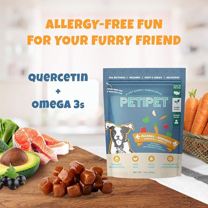 Dog Allergy Relief Chews - Quercetin + Omega 3 - Natural Antihistamine for Itching, Paw Licking, Seasonal and Grass Allergies - for Itchy Skin, Hot Spots, Immune Support