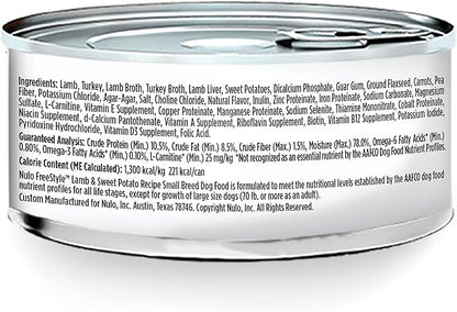Nulo Freestyle Small Breed Adult Wet Canned Dog Food, Premium All Natural Grain-Free with Omega 3 & 6 for a healthy coat and High Animal-Based Protein, Lamb & Sweet Potato, 5.5 oz, 24-Cans