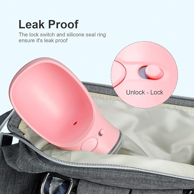 Dog Water Bottle, Leak Proof Portable Pet Water Bottles for Dogs, Puppy Water Dispenser with Drinking Feeder for Travel (Pink 12oz)