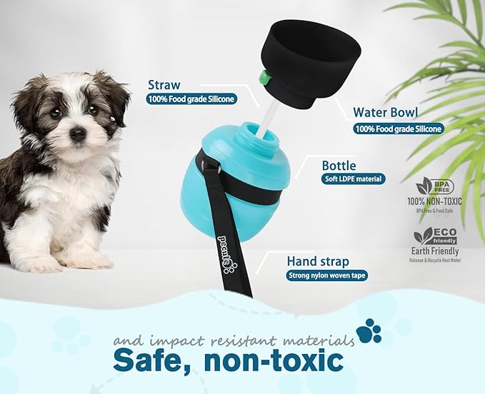Pecute Portable Dog Water Bottle, 2 in 1 Cat Dog Travel Water Bottle Bowl Leakproof with Double Seal, BPA FREE, Lightweight, Pet Small Animal Water Bottel Dispenser for Outdoor Walking Hiking Travels