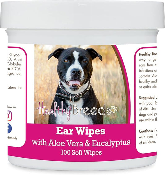 Healthy Breeds Pit Bull, Black, Ear Cleaning Wipes with Aloe & Eucalyptus for Dogs 100 Count