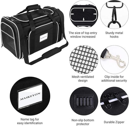 Airline Approved Expandable Pet Carrier with Mesh Pockets, Shoulder Strap, Washable Pads - For 2 Cats, Kittens, Puppies, Dogs