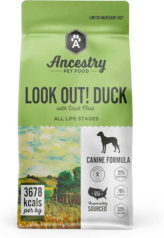 Ancestry Dog Food, Duck Meal & Potato Recipe, Crude Protein, Fiber & Fat, For All Life Stages, Dry Dog Food, Prevent Food Allergies, Improve Gut Health, Grain Free, Immune Support (25 lb. Bag)