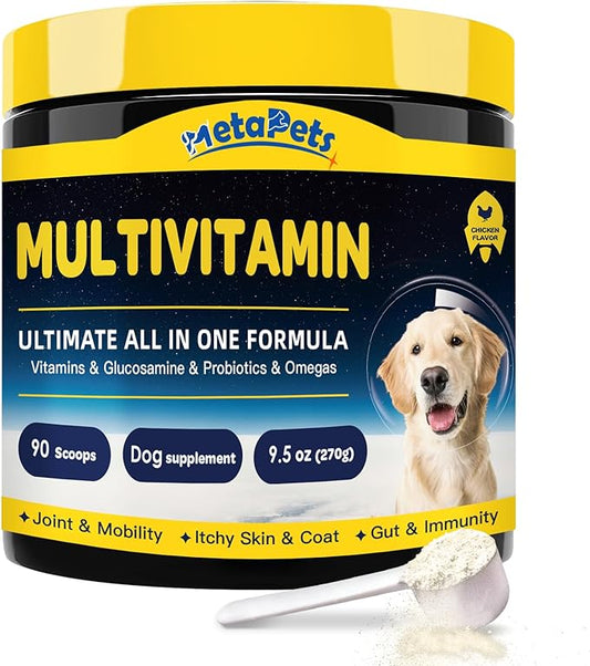 Dog Vitamins, Dog Multivitamin Powder with Probiotics, Glucosamine, Omega 3, Support Gut, Joint & Mobility, Itchy Skin & Coat, Minerals and Antioxidant for Immune Health, Daily Nutrition Supplement