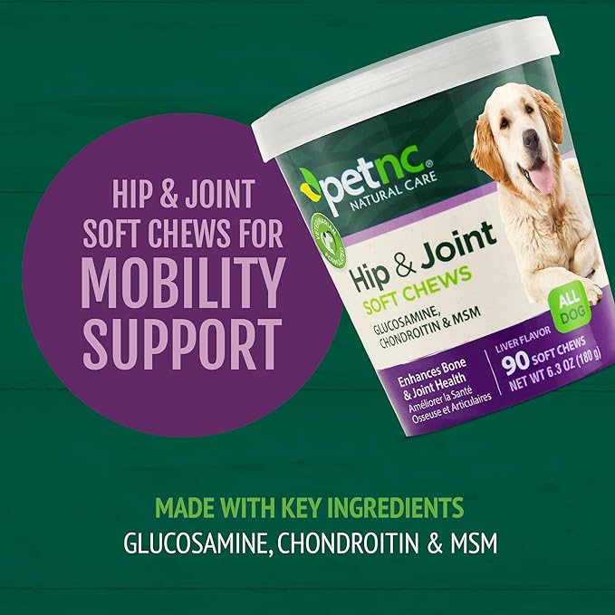 PetNC Natural Care Hip and Joint Soft Chews for Dogs, 90 Count,Liver,6.3 oz