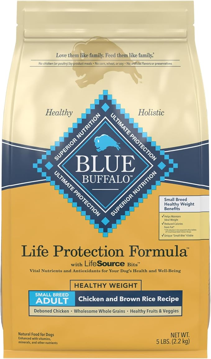 Blue Buffalo Life Protection Formula Natural Adult Small Breed Healthy Weight Dry Dog Food, Chicken and Brown Rice 5-lb Trial Size Bag