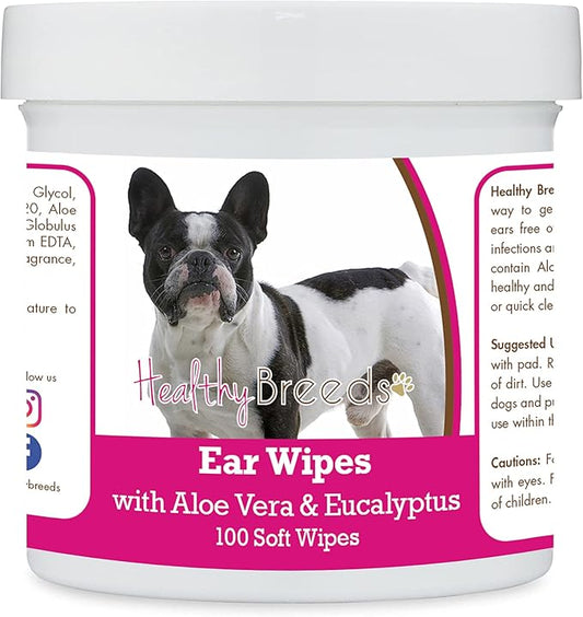 Healthy Breeds French Bulldog Ear Cleaning Wipes with Aloe & Eucalyptus for Dogs 100 Count