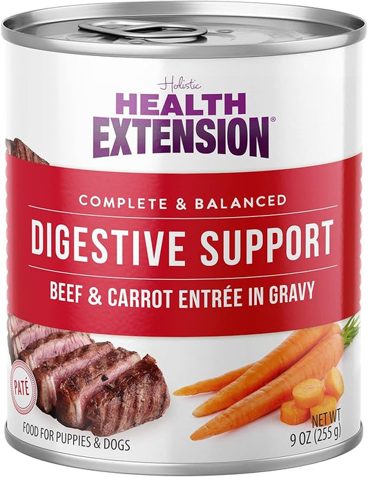 Health Extension Gravy Dog Food, Beef & Carrot Entrée, Crude Protein, Fiber & Fat with Added Vitamins, for All Life Stages, Wet Dog Food, Improve Gut Health, Digestive Support (9 Ounce, 12 Cans)