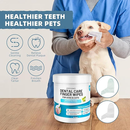 Dog & Cat Teeth Cleaning Finger Wipes - Non-Slip Design Dental Care Wipes - Reduce Plaque & Tartar and Freshen Breath - Double-Sided Durable Material (50 Pcs)