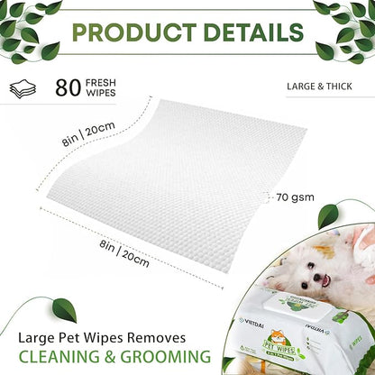 VIETDAI Dog Wipes for Paws and Butt Cleaning Deodorizing Pet Grooming Bath Wipes with Aloe Vera and Vitamin E Hypoallergenic Cat Wipes for Eyes Ears Face Body Fur - 400 Count Puppy Wipes