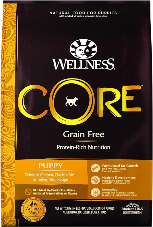 Wellness CORE Natural Dry Grain Free Puppy Food, Chicken & Turkey, 12-Pound Bag
