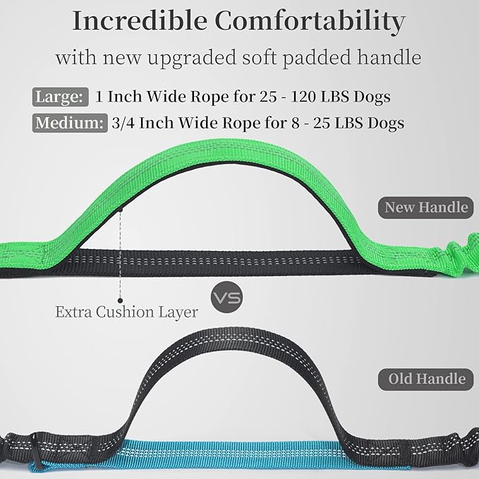 iYoShop Hands Free Dog Leash with Zipper Pouch, Dual Padded Handles and Durable Bungee for Walking, Jogging and Running Your Dog (Large, 25-120 lbs, Emerald)