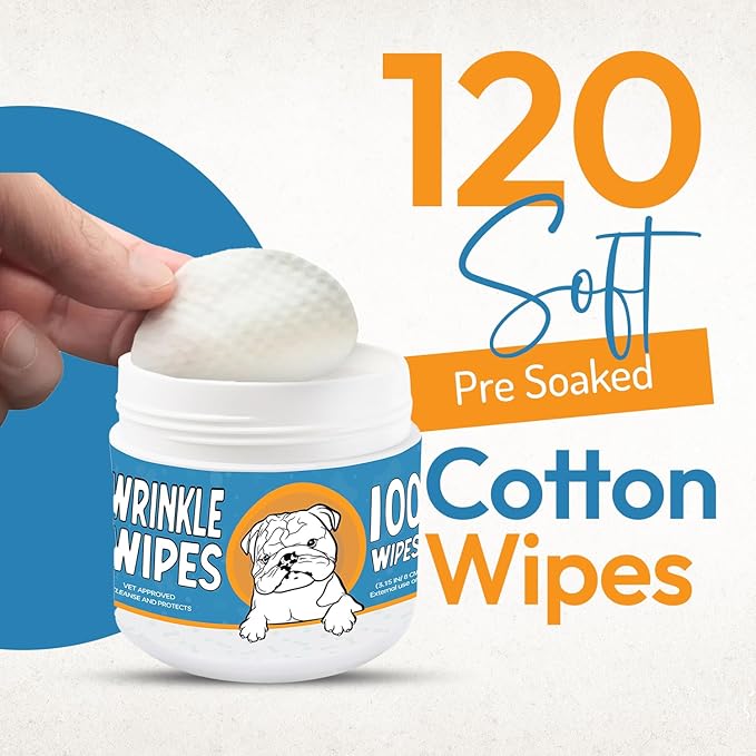 Wrinkle Wipes for Dogs - 100 Count Dog Wrinkle Wipes French Bulldog, English Bulldog, Pugs - 3.15 in Large Bulldog Face Wipes - Cleaning & Soothes on Wrinkles, Folds, Tail Pockets