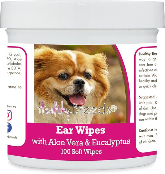 Healthy Breeds Tibetan Spaniel Ear Cleaning Wipes with Aloe & Eucalyptus for Dogs 100 Count