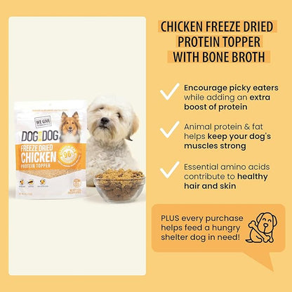 Dog for Dog Freeze Dried Dog Food Topper - Cage Free Chicken Dog Food toppers for Picky Eaters | Food toppers for Picky Dogs and Treats, All Natural & Limited Ingredient | Made in The USA - 8OZ