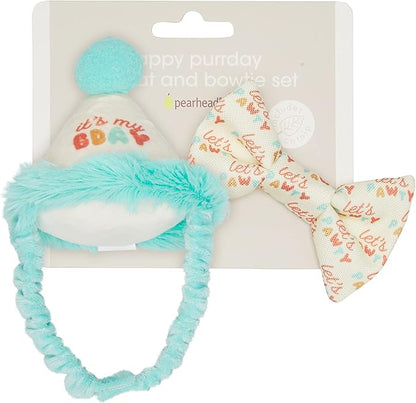 Pearhead It's My Bday Cat Hat and Let's Pawty Bowtie Set, Happy Birthday Cat Outfit, Pet Owner Gift