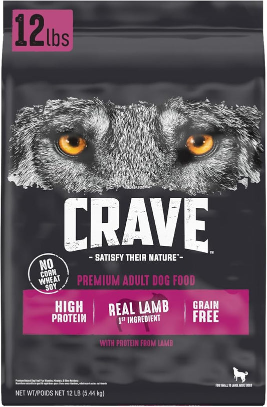 CRAVE Grain Free High Protein Adult Dry Dog Food with Lamb, 12 lb. Bag