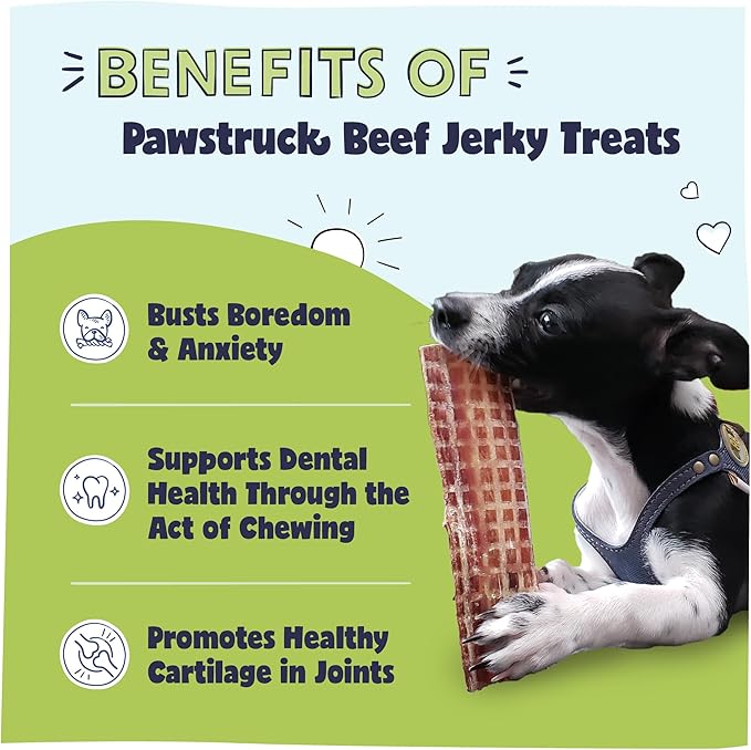 Pawstruck Premium Beef Jerky Dog Treat Chews, Medium 4"-6" Strips - Hip Joint Health Naturally Rich in Glucosamine & Chondroitin No Added Preservatives - 25 Count (Pack of 1) - Packaging May Vary