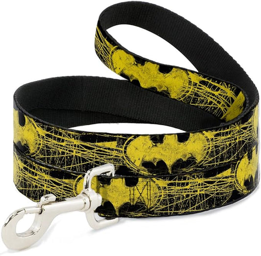 Buckle-Down Dog Leash Batman Shield Close Up Sketch Black Yellow 6 Feet Long 0.5 Inch Wide, Multicolor, DL-6FT-WBM039-N