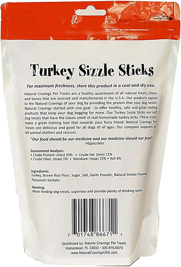 2 Pack of Turkey Sizzle Sticks Dog Chew Treats, 12 Ounces Each, Made in The USA