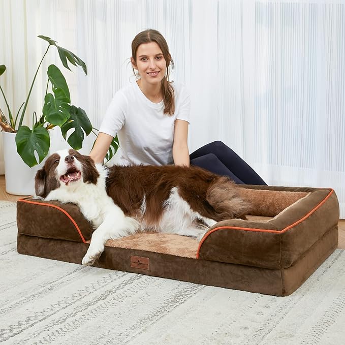 XXL Orthopedic Dog Bed for Extra Large Dogs, Washable Dog Sofa Bed, Waterproof Orthopedic Foam Dog Beds with Removable Cover & Non-Slip Bottom(XX-large,Brown)