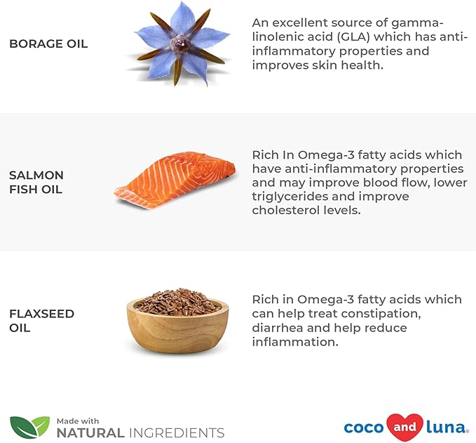 Omega 3 for Dogs - Fish Oil for Dogs Skin and Coat - 120 Chewable Tablets - Omega 3 6 9, EPA & DHA Fatty Acids for Dog Shedding, Dry Skin & Heart Support