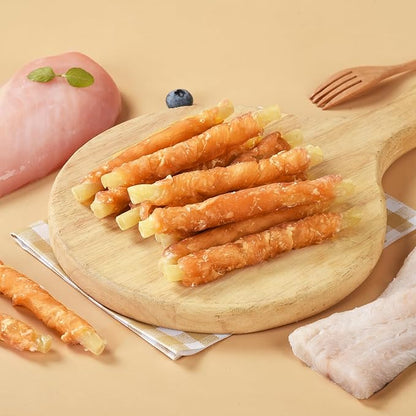 Chicken Wrapped Cod Sticks for Dogs, Grain-Free Rawhide-Free Natural Dog Treats Training Rewards Snacks Dog Soft Chews Treats 10.58OZ
