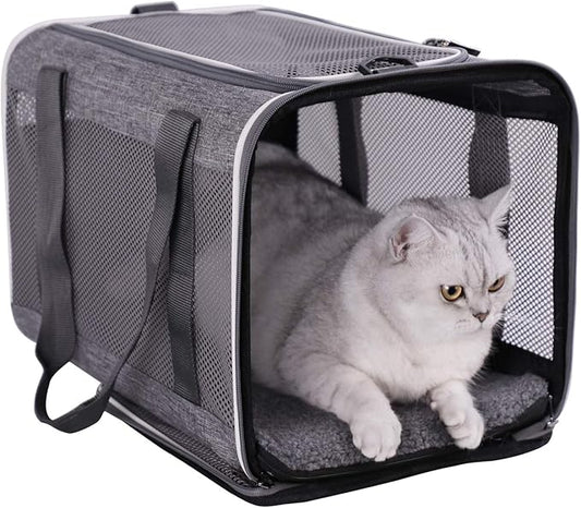 petisfam Easy Load Soft Pet Carrier Bag for Large and Medium Cats with Top Entry and Shoulder Strap. Sturdy, Well-ventilated, Collapsible for Easy Storage, Easy Vet Visits