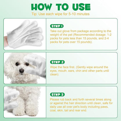 Pet Grooming Gloves Wipes, Hygienic Wipes for Dogs & Cats, Cleaning & Deodorizing Pet Bathing Wipes, No Rinse Puppy Extra Thick Paw Wipes, Dog Cleaning Gloves for Butt, & Body (6PCS-Grooming Wipes)