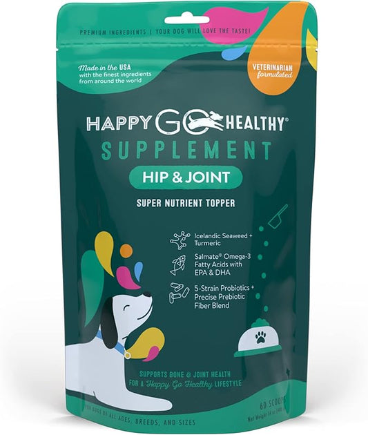 Hip & Joint Supplements for Dogs | Probiotic & Prebiotic Benefits with Wild Salmon Omega 3s to Help Your Dog Reach New Heights | All Breeds and Sizes | 60 Count