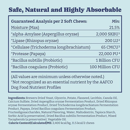 Probiotics for Dogs, Dog Probiotics and Digestive Enzymes, Pre & Probiotics over 1 Billion CFUs, for Gut Health and Digestive Health, Itchy Skin Relief, Immune Support, 60 Soft Chews