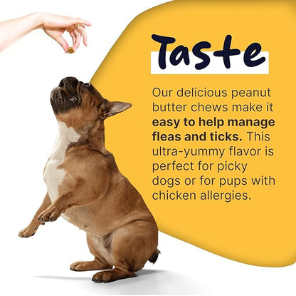 Flea and Tick Prevention for Dogs, Chewable – 90 Peanut Butter Flavored Soft Chews – Made with B Vitamins, Garlic Powder, Brewers Yeast, Coconut Oil, and Apple Cider Vinegar