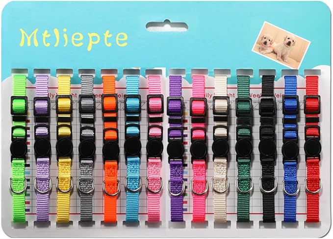 14 PCS Puppy ID Collars Nylon Soft Identification Colorful Adjustable Breakaway Safety Whelping Litter Collars for Pups with Record Keeping Charts 14pcs/Set (M)