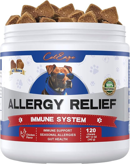 Dog Allergy Relief Chews,with Omega-3 Fish Oil&Probiotics Itching Skin Allergy Medicine for Dogs,Effectively Anti Itch and Paw Licking-Skin Dry & Hot Spots-Seasonal Allergies-Chicken