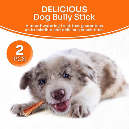 Premium Odor-Free Bully Sticks for Dogs - 2 pcs Beef Flavored Natural Dog Chews & Treats
