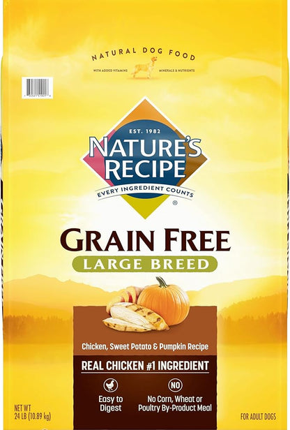 Nature's Recipe Grain Free Large Breed Chicken, Sweet Potato & Pumpkin 24 Pounds Dry Dog Food + Grain Free Chicken Recipes Variety Pack 2.75 Ounce (Pack of 24) Wet Dog Food Bundle