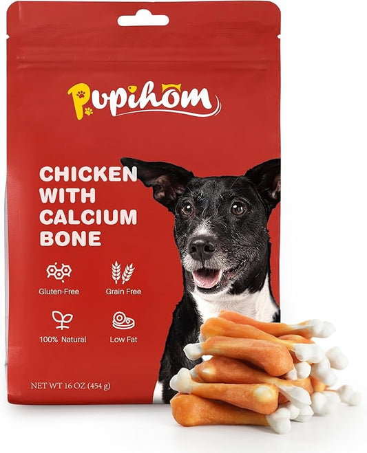 16OZ Dog Chewy Treats, Chicken with Calcium Bone Teeth Clean Training Snacks,Chewy Snacks Dog Treats for Small Medium Large Dogs