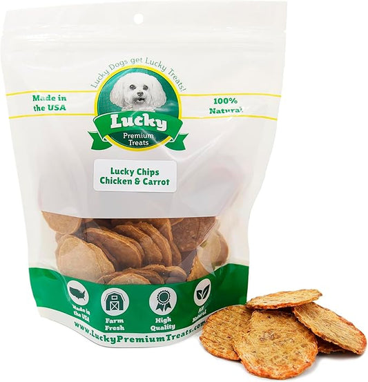 Lucky Premium Treats Chicken & Carrot Lucky Chips for Dogs – Healthy Chicken Dog Treats Made in USA – 2 Ingredient Chicken Jerky Dog Treats – 12 oz Bag