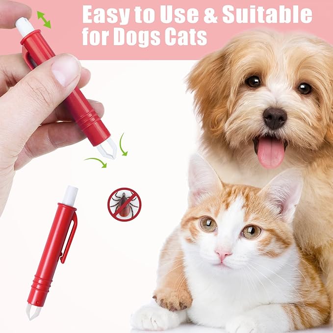 Tick Removal Tool for Dogs, Stainless Steel Tick Tweezers Remover Tool Kit, 3 Pack Quick & Safe Tick Hook Flea Tick Tweezers Clip Remover Flea Comb Magnifying Glass for Dogs Cats Human