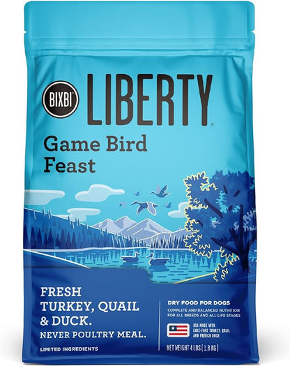 BIXBI Liberty Grain Friendly Dry Dog Food, Game Bird Feast Recipe, 4 lbs - Fresh Meat, No Meat Meal, No Fillers for Easy Digestion - USA Made (Pack of 1)