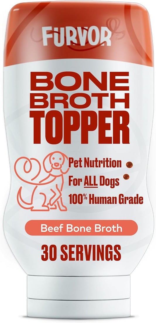 Beef Bone Broth for Dogs - Collagen Protein Supplement for Digestion, Mobility, Coat, Immune System, Healthy Dog Food Topper, Meal Boost Gravy, Grain Free, Just Add Water, Made in USA 16 oz