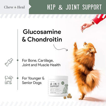 Chew + Heal All in 1 Dog Vitamin, 2PK - 240 Soft Chew Treats - Chewable Multivitamin with Probiotics, Digestive Enzymes, for Skin and Coat, Hip and Joint Support - Made in The USA