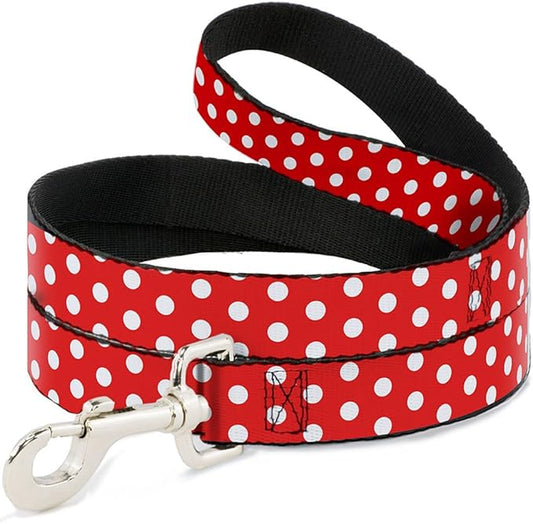 Buckle-Down Pet Leash - Minnie Mouse Polka Dots Red/White - 6 Feet Long - 1/2" Wide