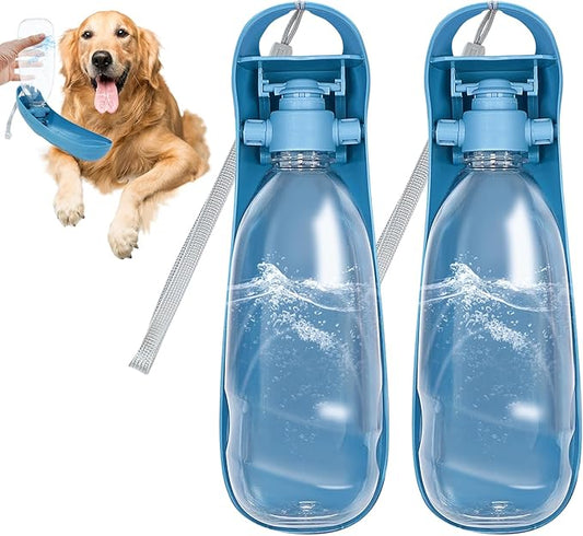 2Pack Dog Water Bottle, 19oz Collapsible Dog Travel Water Bottle, Portable Dog Water Dispenser with Foldable Drinking Cup Bowl for Walking, Hiking, Lightweight, Leak-Proof, BPA Free, Blue