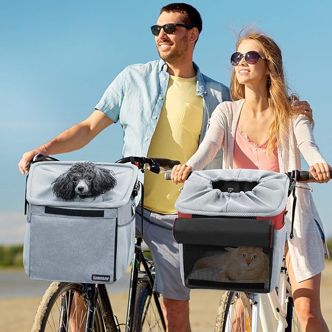 Pet Carrier Bicycle Basket Bag Pet Carrier/Booster Backpack for Dogs and Cats with Big Side Pockets,Comfy & Padded Shoulder Strap,Travel with Your Pet Safety（grey）