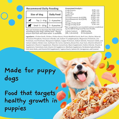 MOOCHIE Healthy Growth Wet Puppy Food - Soft Dog Food - Made with Real Chicken, Beef, Vegetables and Rice - No Added Preservatives or Artifical Flavors - 12 x 3 oz Pouch