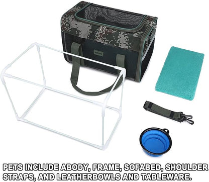 Framed Soft-Sided pet Carrier, cat, Dog, Rabbit and Poultry Carrier, Airline Approved Carrier.(Medium, Military Green)