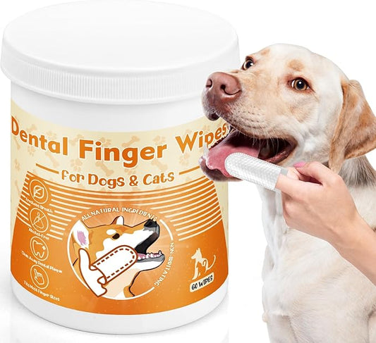 Dog Teeth Cleaning Wipes for Dogs & Cats 60 Counts, Dog Dental Care Wipes, Dog Tooth Brushing Kit Dental Wipes, Remove Bad Breath by Reducing Tartar Buildup & Freshens Breath